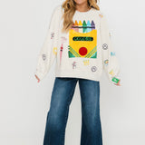 Beige Multi Crayon & Doodle Sweatshirt | Queen Of Sparkles