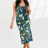 Dark Teal Scattered Butterfly, Dragon Fly  & Frog Midi Dress