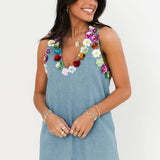 Floral Trim Denim Tank Dress | Queen Of Sparkles