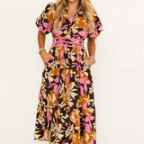 Radiant Flora Midi Dress | Brown