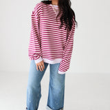 Classic Striped Crew Sweatshirt | Raspberry Combo