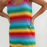 Rainbow Tie Dye Stripe Rhinestone Tank Dress | Queen Of Sparkles
