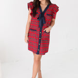 Plaid Bow Tie Mini Dress | Red