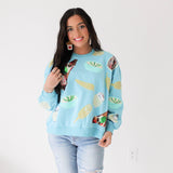 Scattered Pizza Icon Aqua Sweatshirt | Queen Of Sparkles