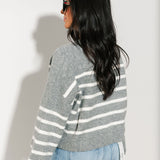 Striped Relaxed Cardigan | Heather Grey