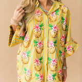 Yellow Striped Coconut Drink Button Up Tunic | Queen Of Sparkles