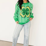 Green & White Stripe Shamrock Sweater | Queen Of Sparkles