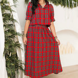 Merry Meadow Midi Skirt | Red Plaid
