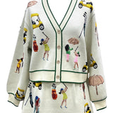 White Multi Golf Icon Cardigan | Queen Of Sparkles