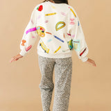 Beige Multi 'Teach' Scattered Icon Sweatshirt | Queen Of Sparkles