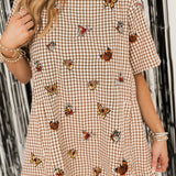 Brown Plaid Butterfly Short Sleeve Dress | Queen Of Sparkles