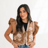 Embroidered Cropped Vest | Camel