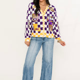 Licensed LSU Checkered Team Icons Cardigan | Queen Of Sparkles