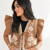 Embroidered Cropped Vest | Camel