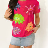 Hot Pink Multi Flower Tee | Queen Of Sparkles