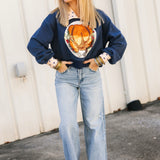 Navy Polka Dot Collar Turkey Sweatshirt | Queen Of Sparkles