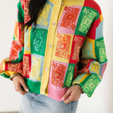 Multi Colorblock Logo Button Up Cardigan | Queen Of Sparkles