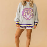 Licensed LSU Grey Gingham Mascot Mock Neck Sweatshirt | Queen Of Sparkles