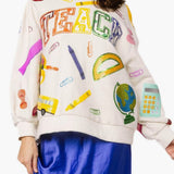 Beige Multi 'Teach' Scattered Icon Sweatshirt | Queen Of Sparkles