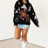 Black & White Multi Bucking Cowgirl Sweatshirt | Queen Of Sparkles