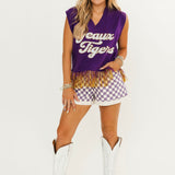 LSU 'Geaux Tigers' Feather Bottom Tank Sweater | Queen Of Sparkles