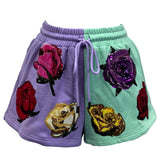 Pastel Colorblock Velvet Roses Shorts