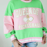 Green & Pink Stripe Pickle Ball Sweatshirt | Queen Of Sparkles