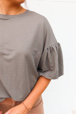 BUBBLE SLEEVE TOP | OLIVE