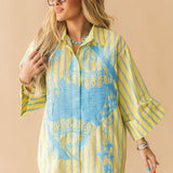 Green & Aqua Striped QOS Card Logo Cotton Tunic | Queen Of Sparkles