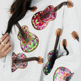 Grey Multi Guitars Sweatshirt | Queen Of Sparkles