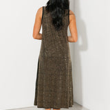 Black & Gold Full Rhinestone Active Midi Dress | Queen Of Sparkles