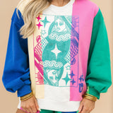 Multi Colorblock Stripe QOS Card Logo Sweatshirt | Queen Of Sparkles