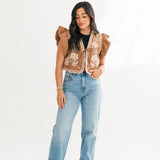 Embroidered Cropped Vest | Camel