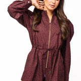Maroon Jeweled Long Sleeve Zipper Romper | Queen Of Sparkles