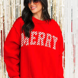 Merry Embroidered Mock Neck Sweatshirt | Red