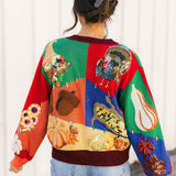 Colorblock Fall Icon Button Up Cardigan | Queen Of Sparkles