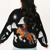 Black & White Multi Bucking Cowgirl Sweatshirt | Queen Of Sparkles