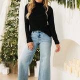 Essential Ribbed Mock Neck | Black