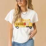 White & Yellow Sequin Flower School Bus Tee | Queen Of Sparkles