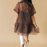 Sheer Overlay Polka Dot Mini Dress | Brown