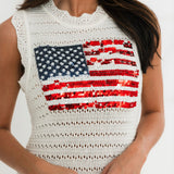 White Lace Knit American Flag Tank Dress | Queen Of Sparkles