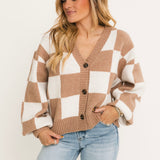 DOORBUSTER Checkered Cardigan | Beige