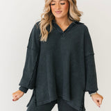 Waffle Knit V-Neck Pullover | Grey