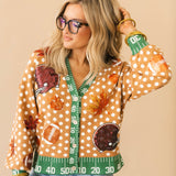 Light Brown Polka Dot Fall Football Button Up Cardigan | Queen Of Sparkles