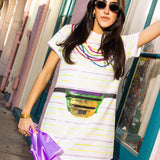 White Stripe Mardi Gras Functional Fanny Pack Tee Dress