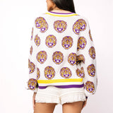 Licensed LSU Knit In Mascot Rhinestone Cardigan | Queen Of Sparkles