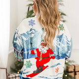White & Blue Vintage Skiing Santa Sweatshirt