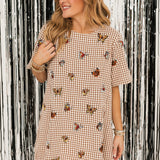 Brown Plaid Butterfly Short Sleeve Dress | Queen Of Sparkles
