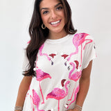 White Flamingos In Santa Hats Oversized Tee