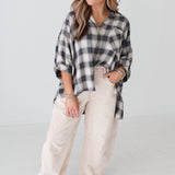 Plaid Button Down Top | Taupe